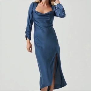 ASTR Satin Dress—Blue